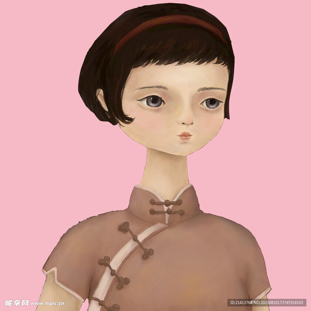 复古旗袍风卡通少女形象