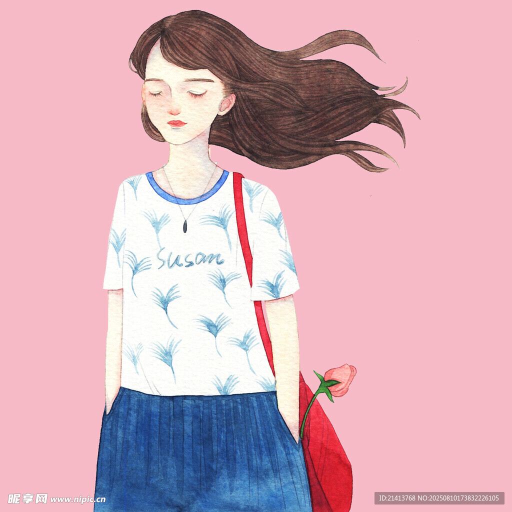 风中提花裙女孩