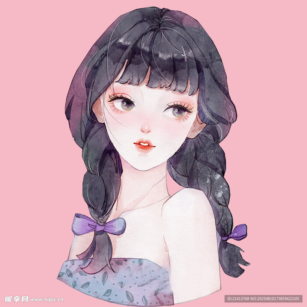 双麻花辫的甜美女孩