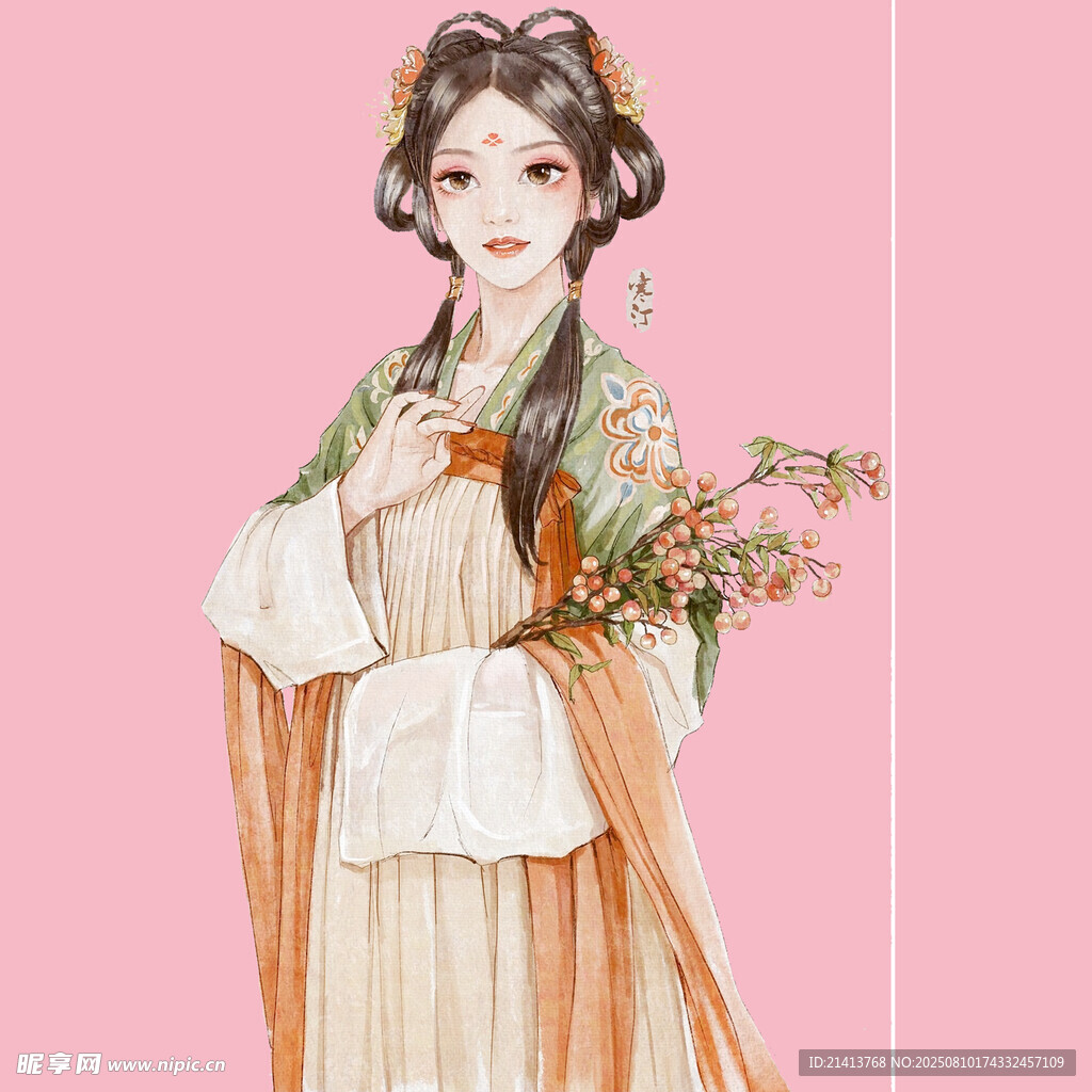 古风佳人持花优雅而立