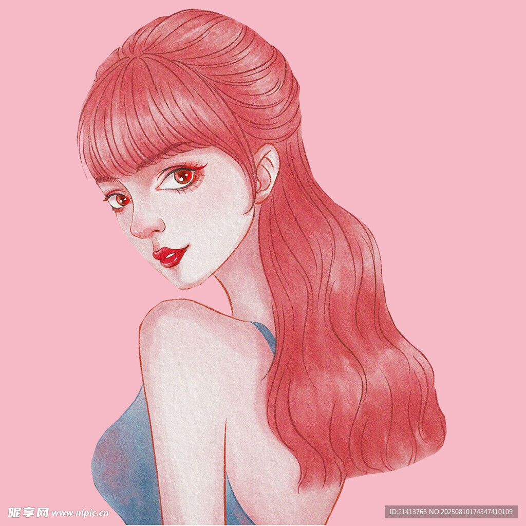 红发披肩的时尚女孩