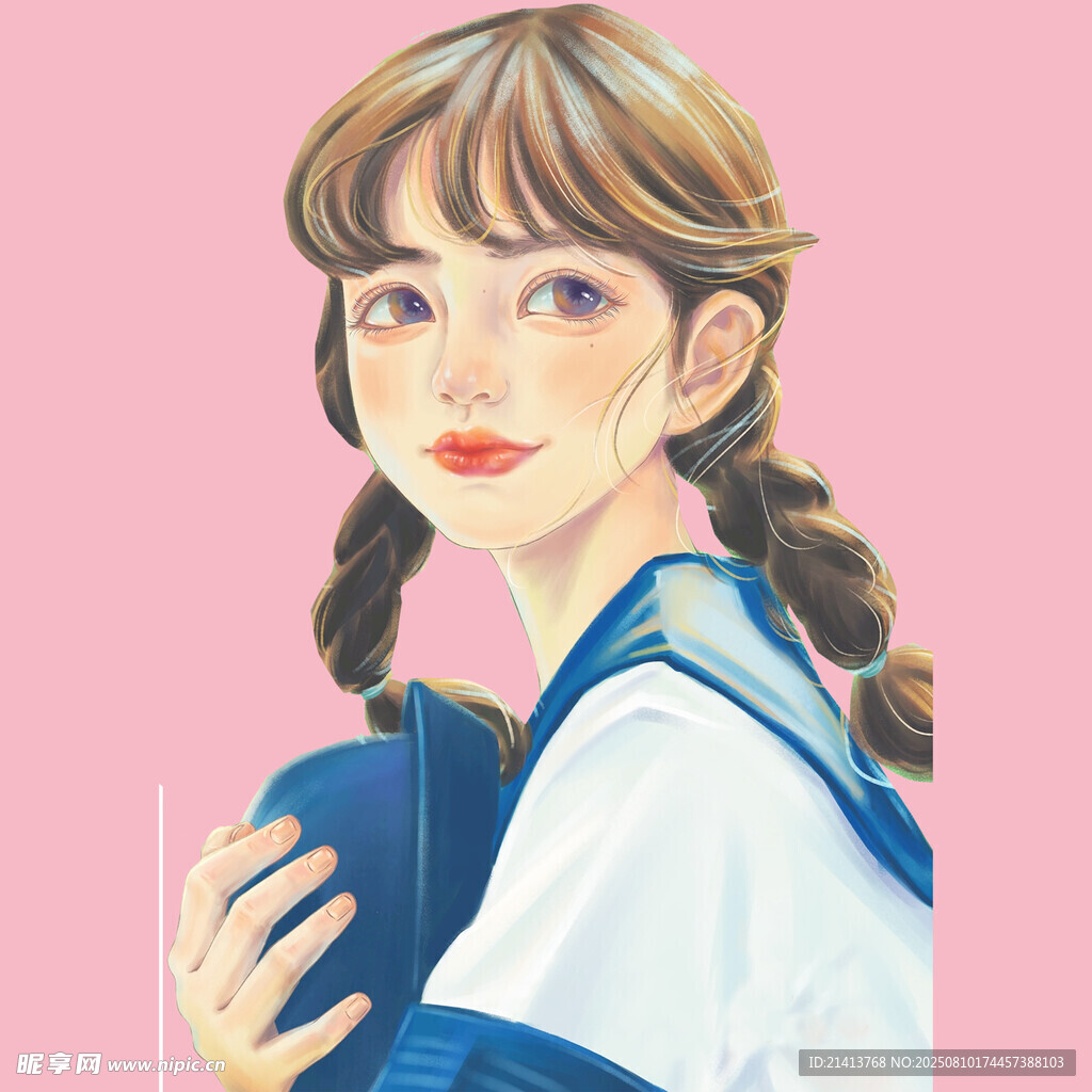 扎双辫的水手服少女