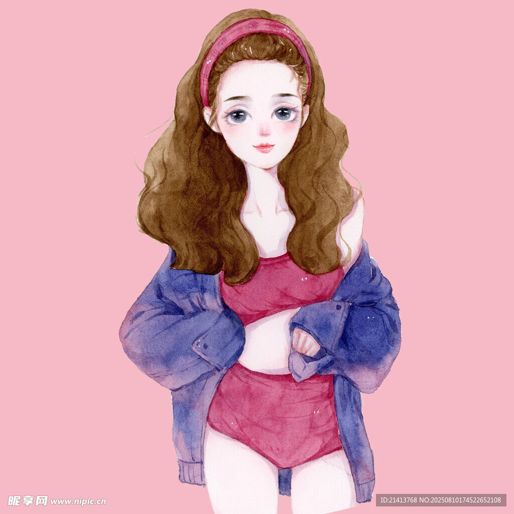 手绘甜美风时尚少女形象