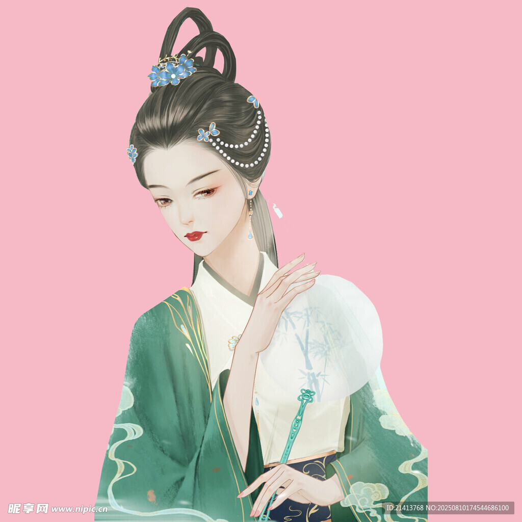 古风持扇优雅古典女子