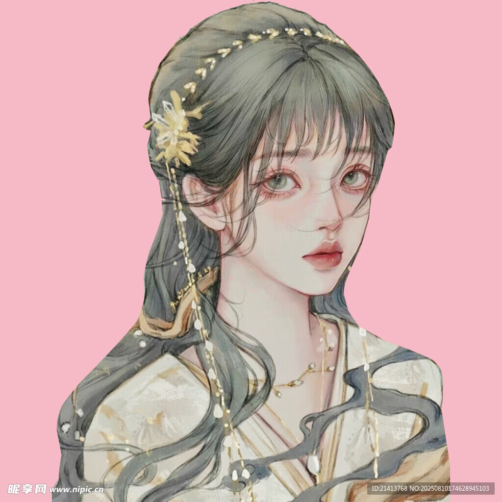 古风少女 发间簪花显温婉