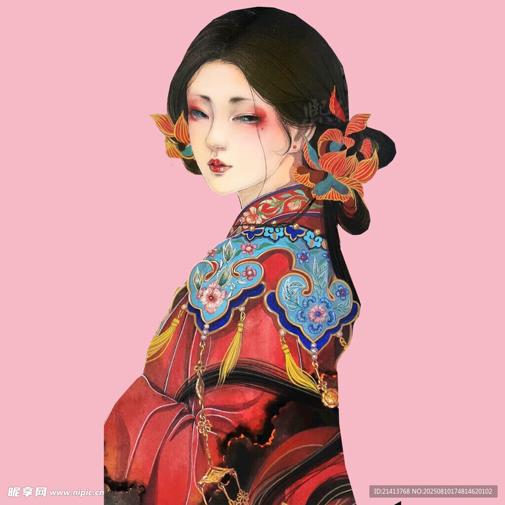 古风旗袍女子优雅侧影