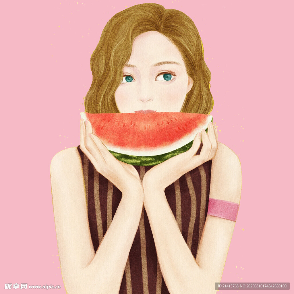 女孩手持西瓜的可爱瞬间