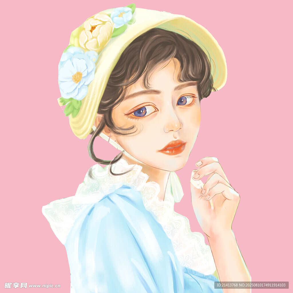 戴花帽的甜美少女