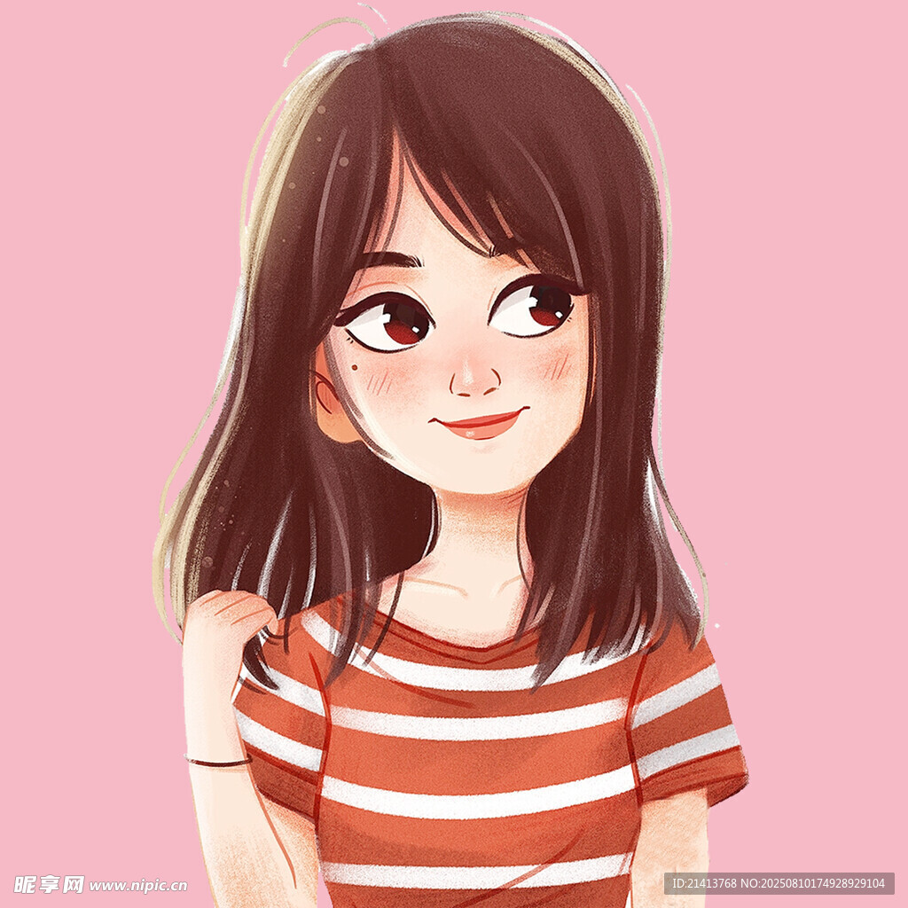 条纹上衣可爱少女插画