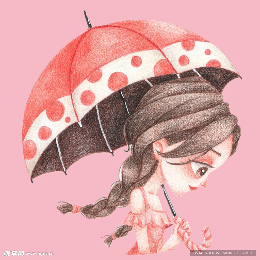 撑伞的可爱长发女孩