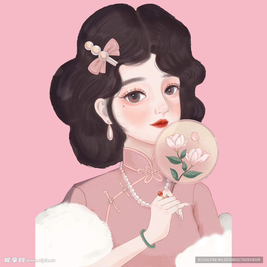 手持团扇的古典优雅女子