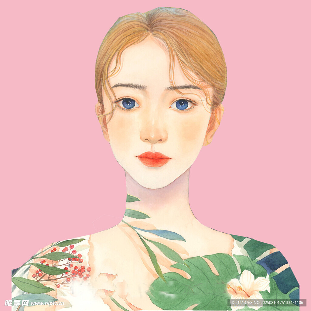 插画风格的花卉少女形象