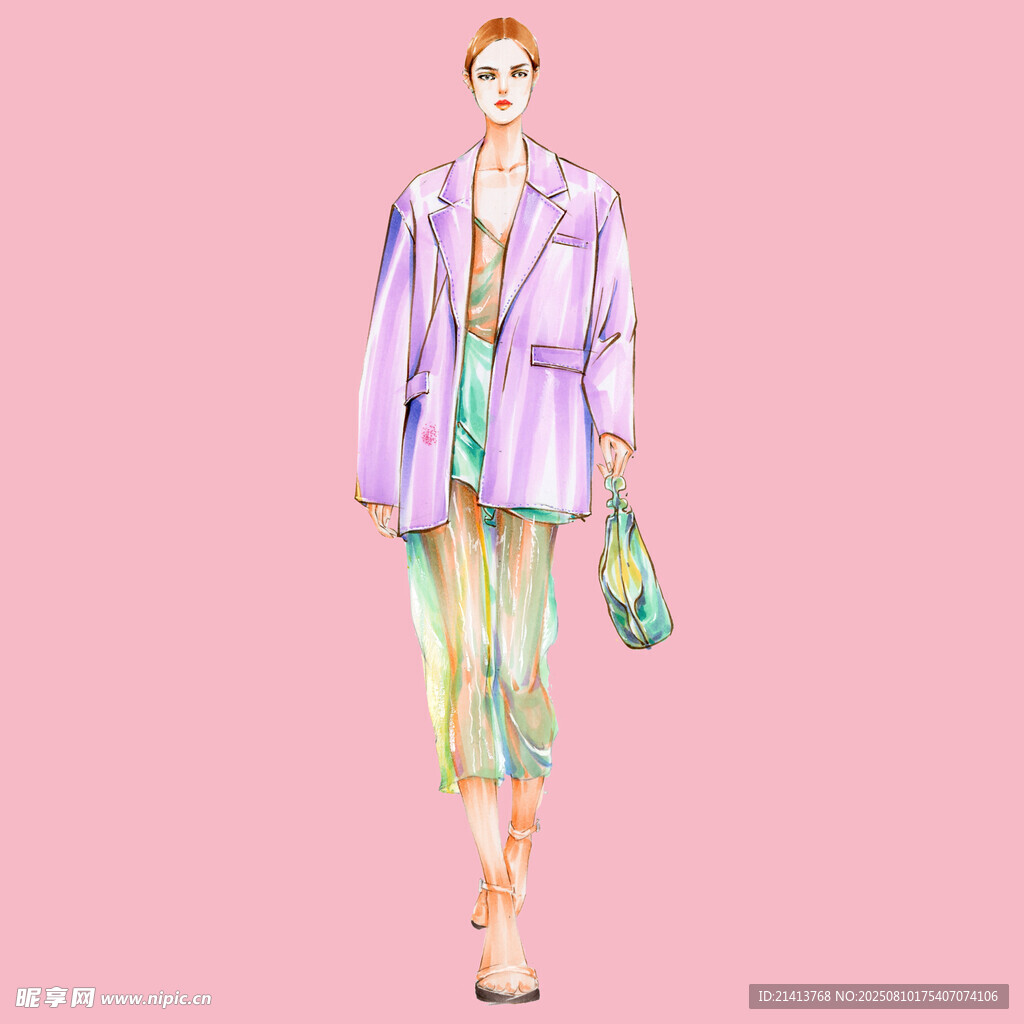 紫色时尚女装模特穿搭展示