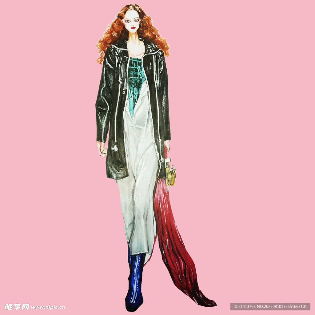 时尚红发女性穿搭展示