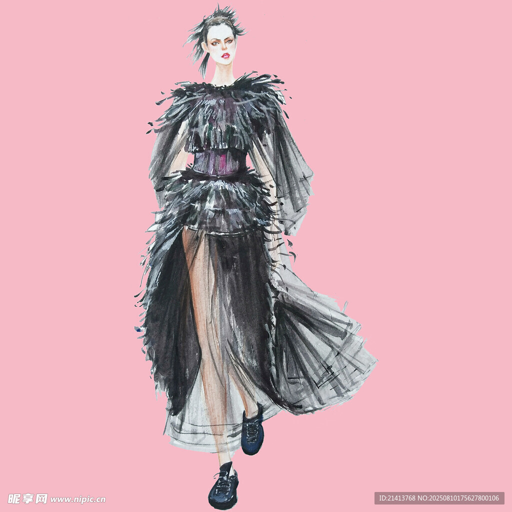 复古风长裙时尚女性插画
