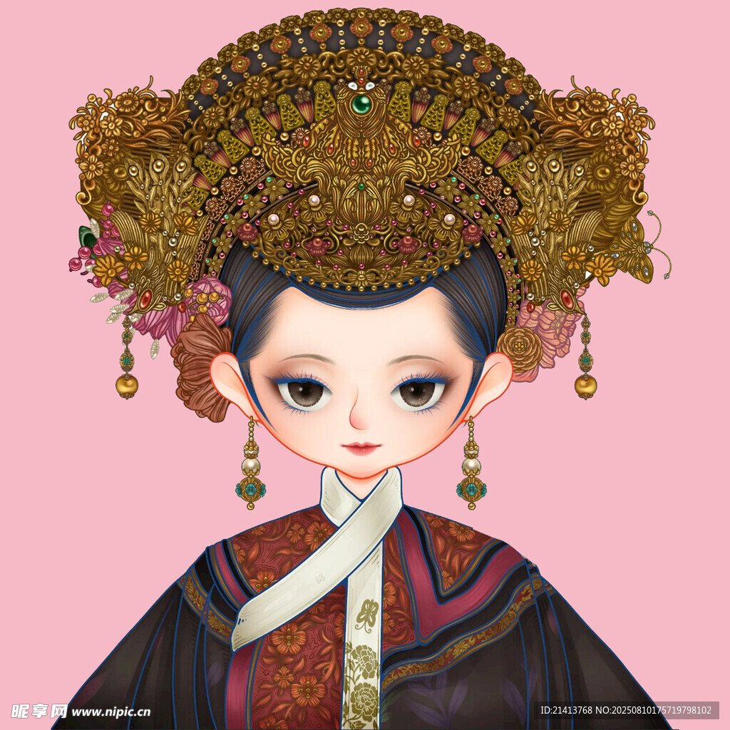 古风少女头戴华丽凤冠