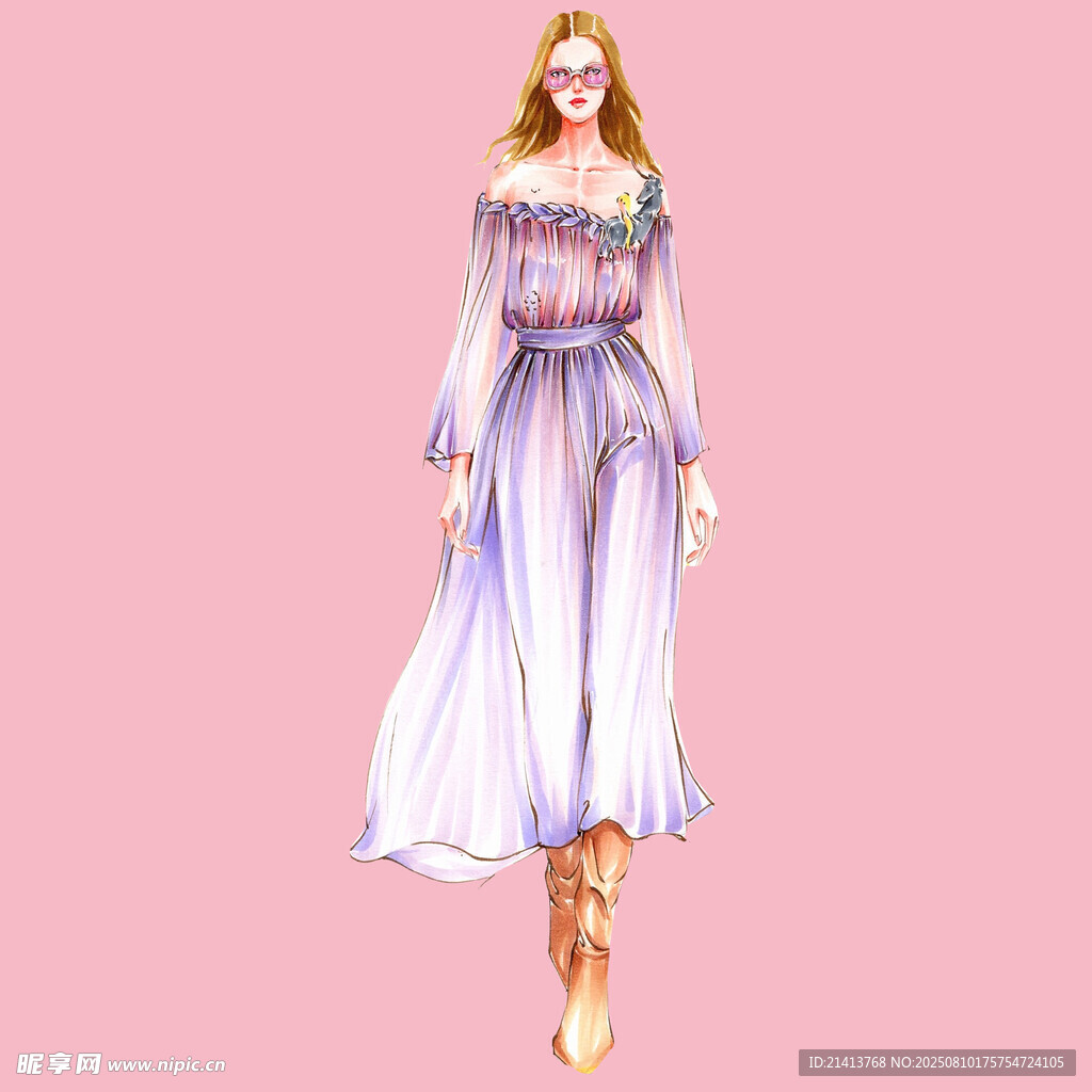 飘逸长裙女性时尚插画