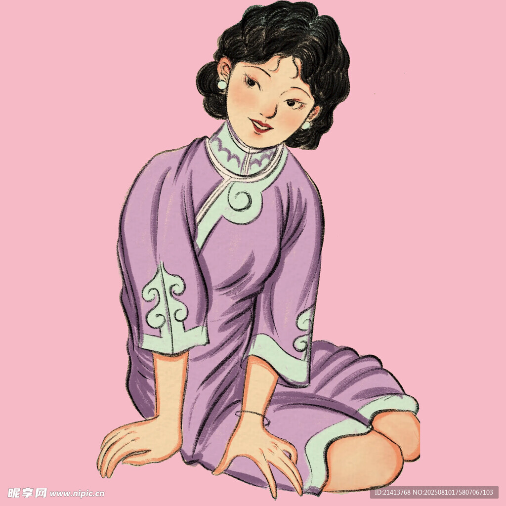 复古旗袍女子优雅姿态