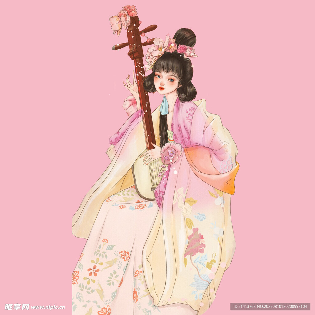 古风女子持琴优雅形象