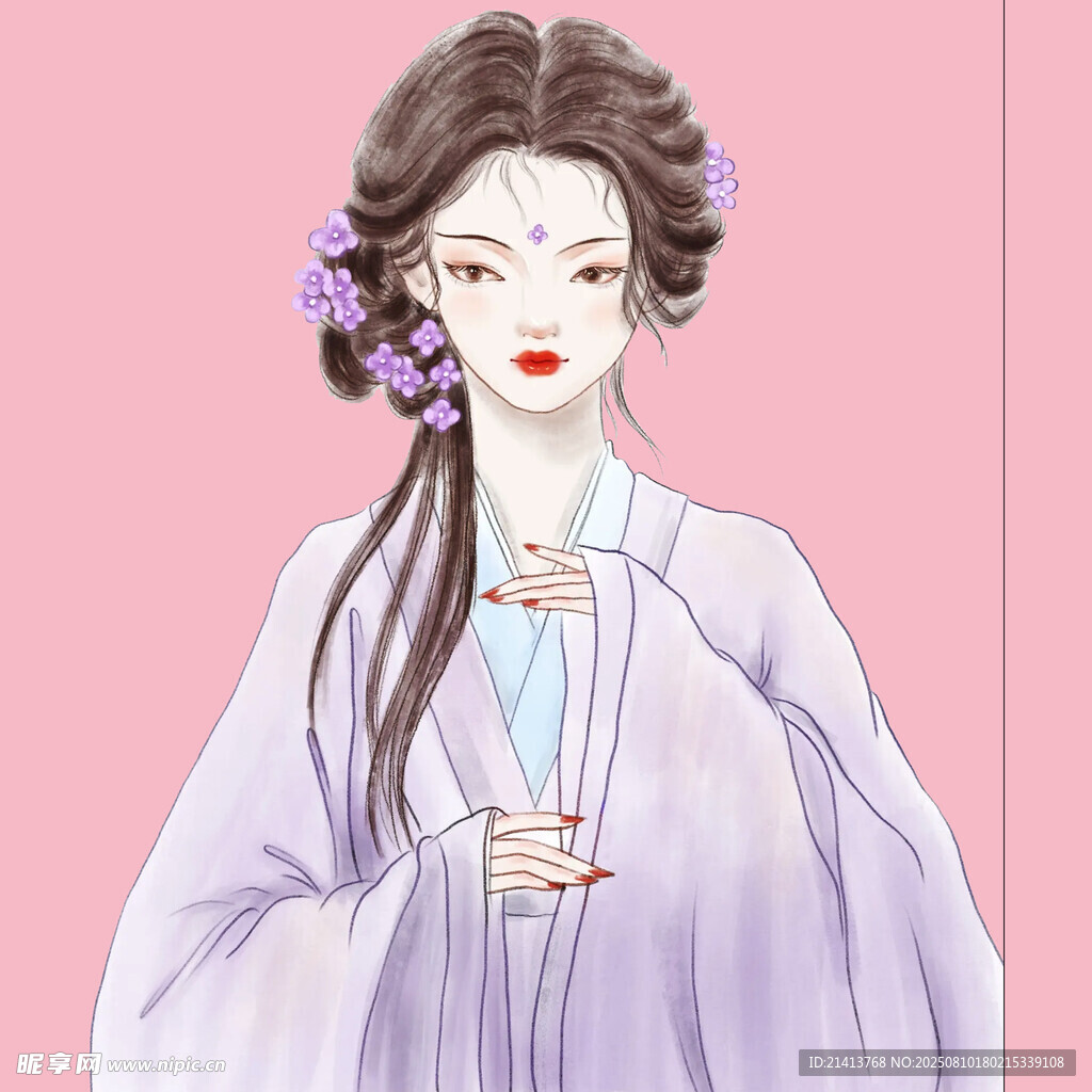 古风紫衣女子优雅立像