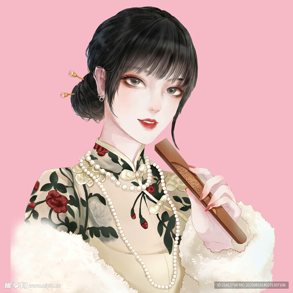 古风旗袍女子持笛优雅图