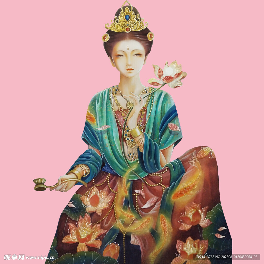 古典风格持莲女神画像