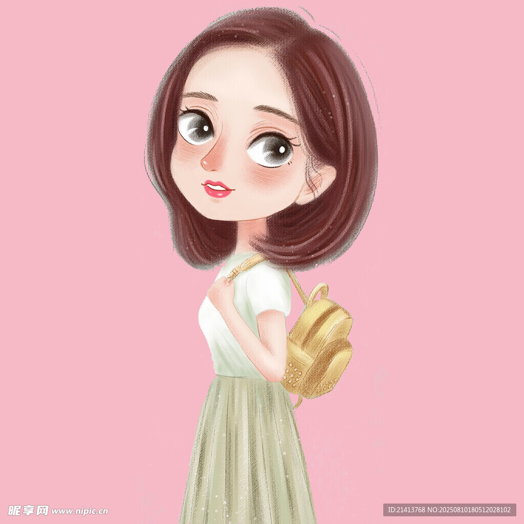 可爱少女手拎包背影形象