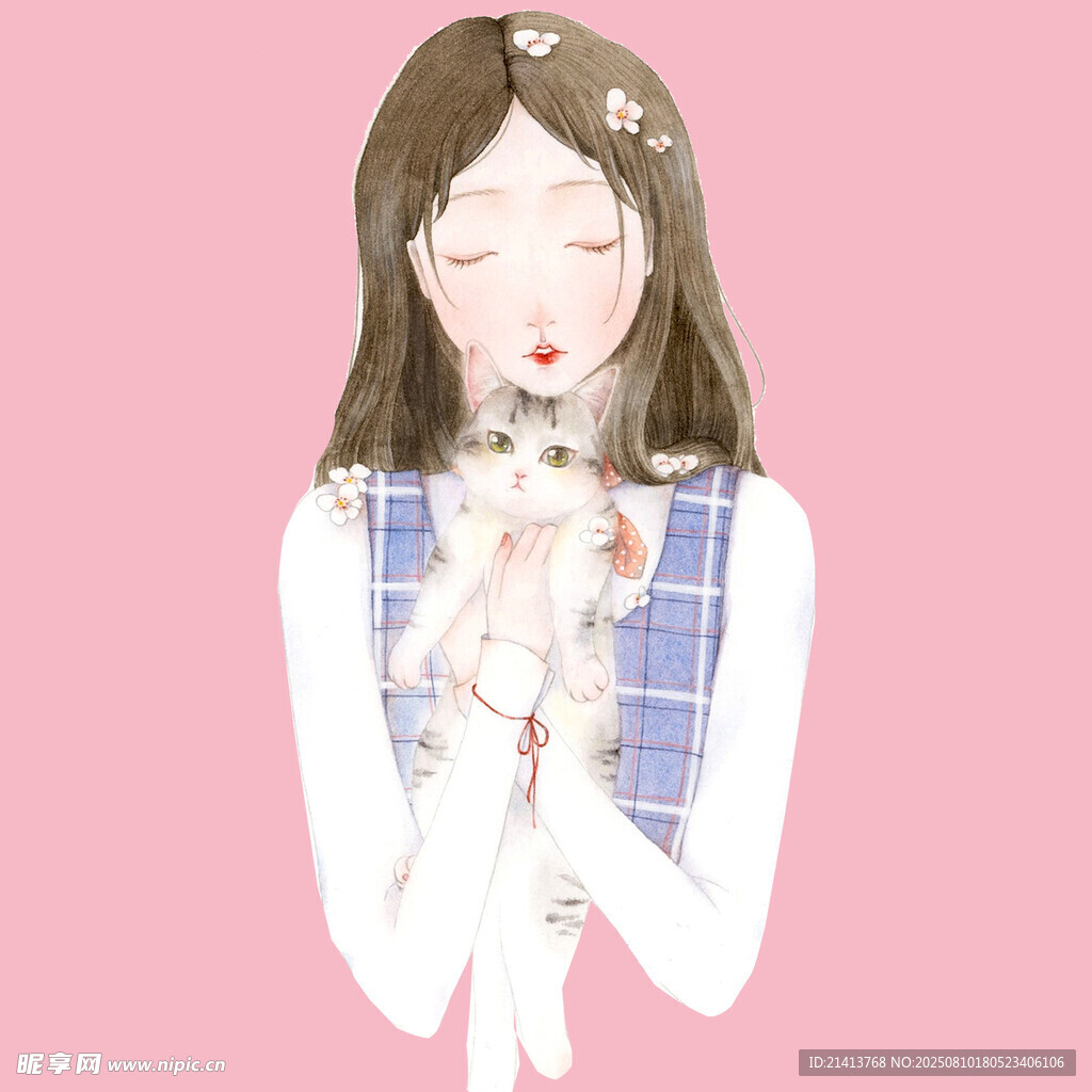 怀抱猫咪的甜美少女