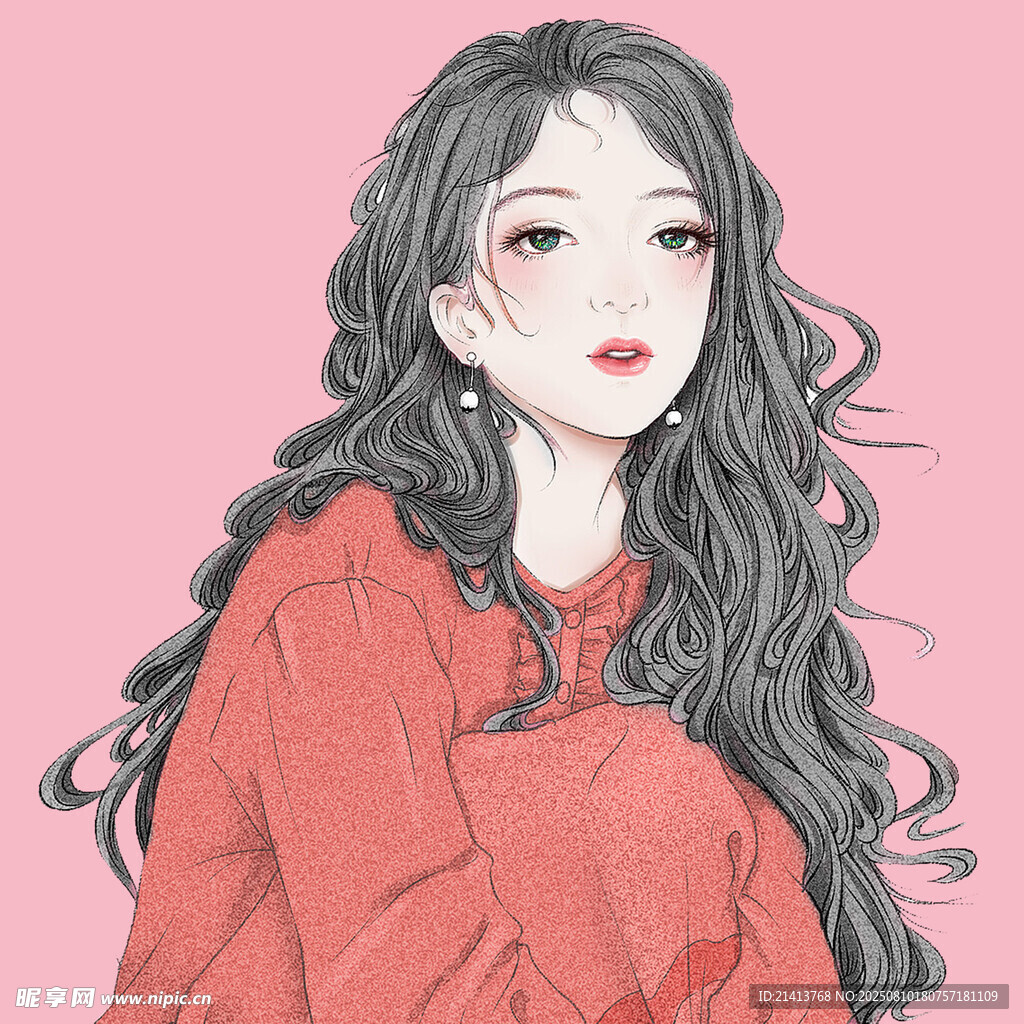 红发长卷发的文艺少女