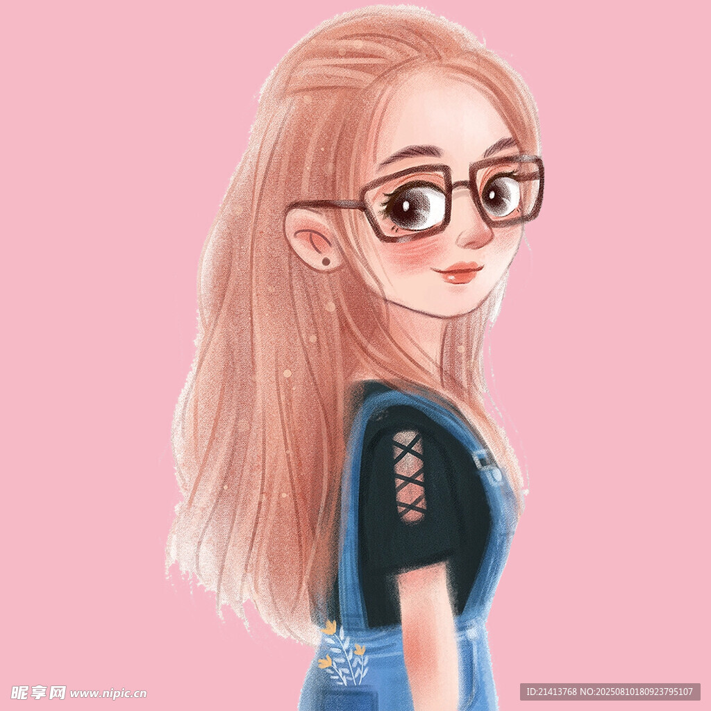 戴眼镜的长发女孩形象