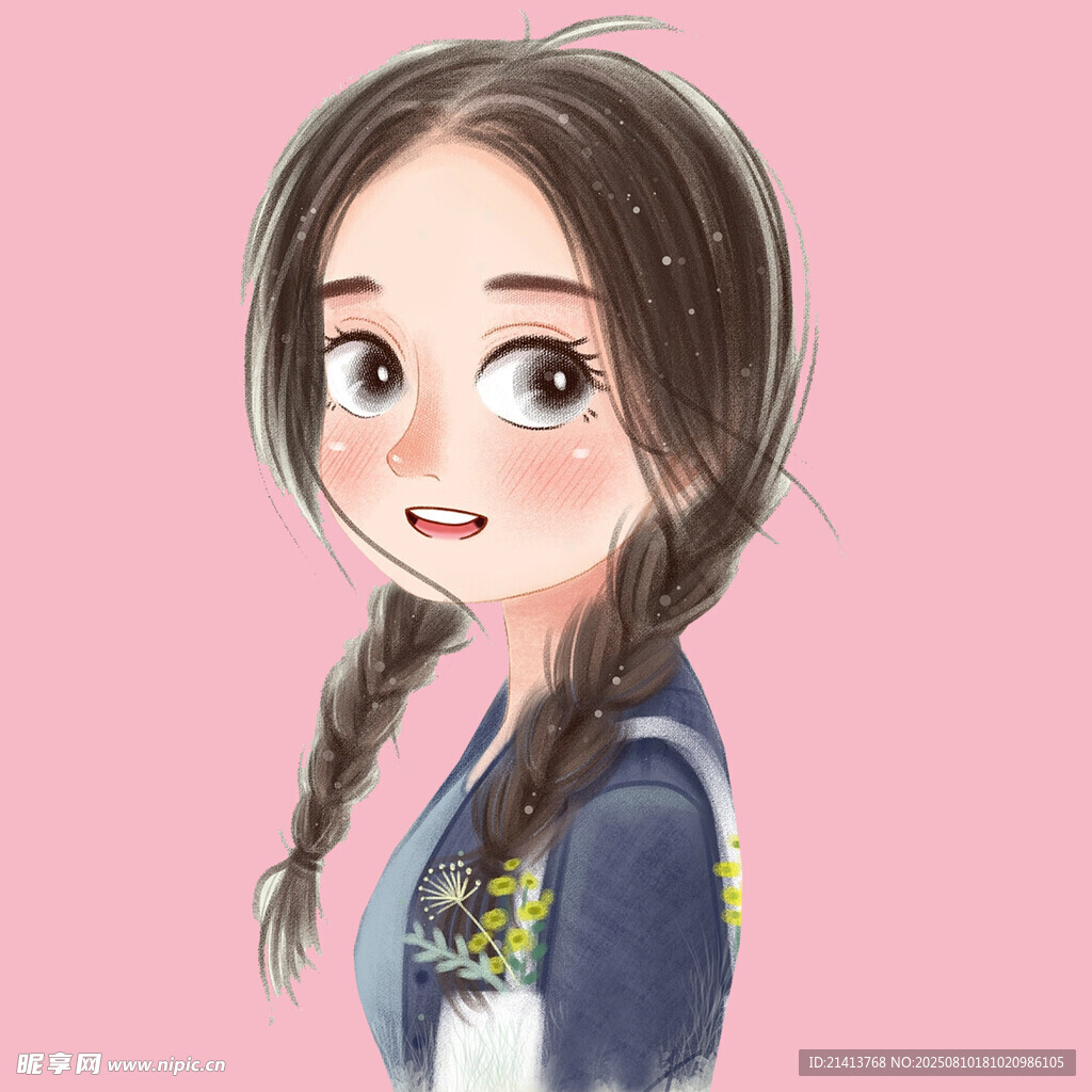 双麻花辫女孩的甜美形象