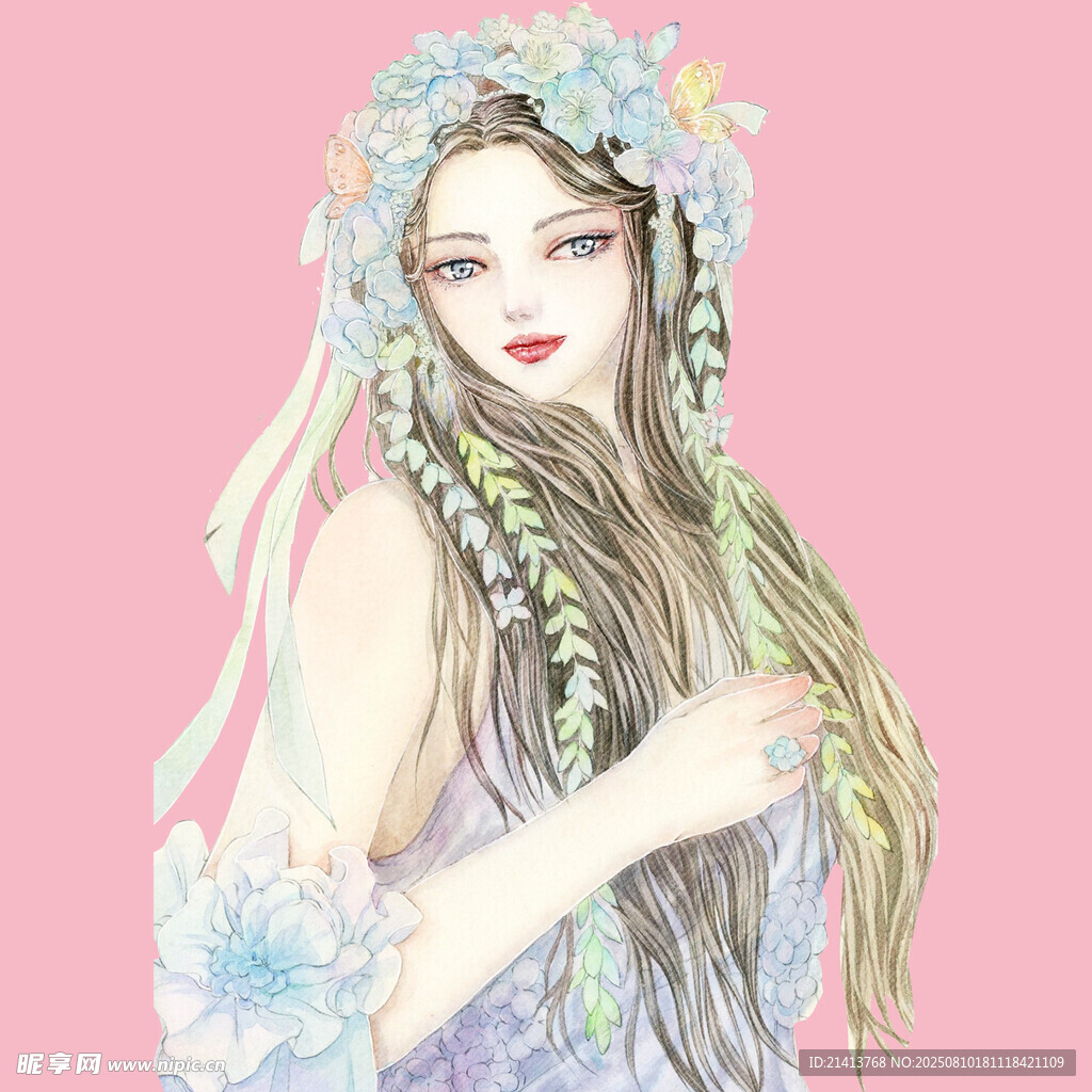 梦幻花环少女插画