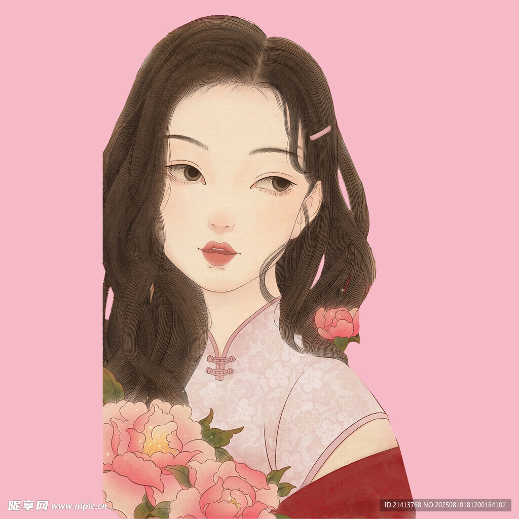 古风旗袍少女与娇艳玫瑰