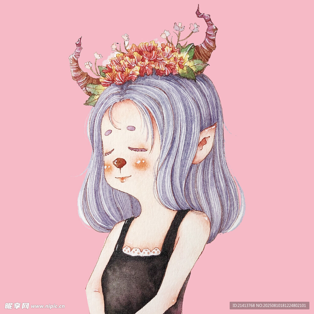 戴花环的梦幻精灵女孩