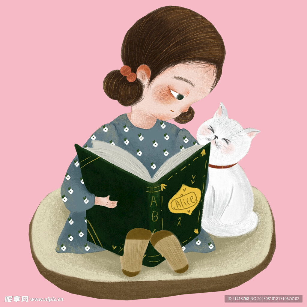 女孩与猫温馨共读时刻