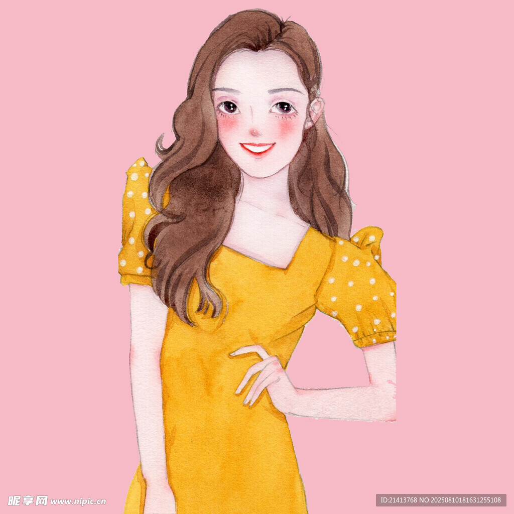 穿黄裙的甜美卷发女孩