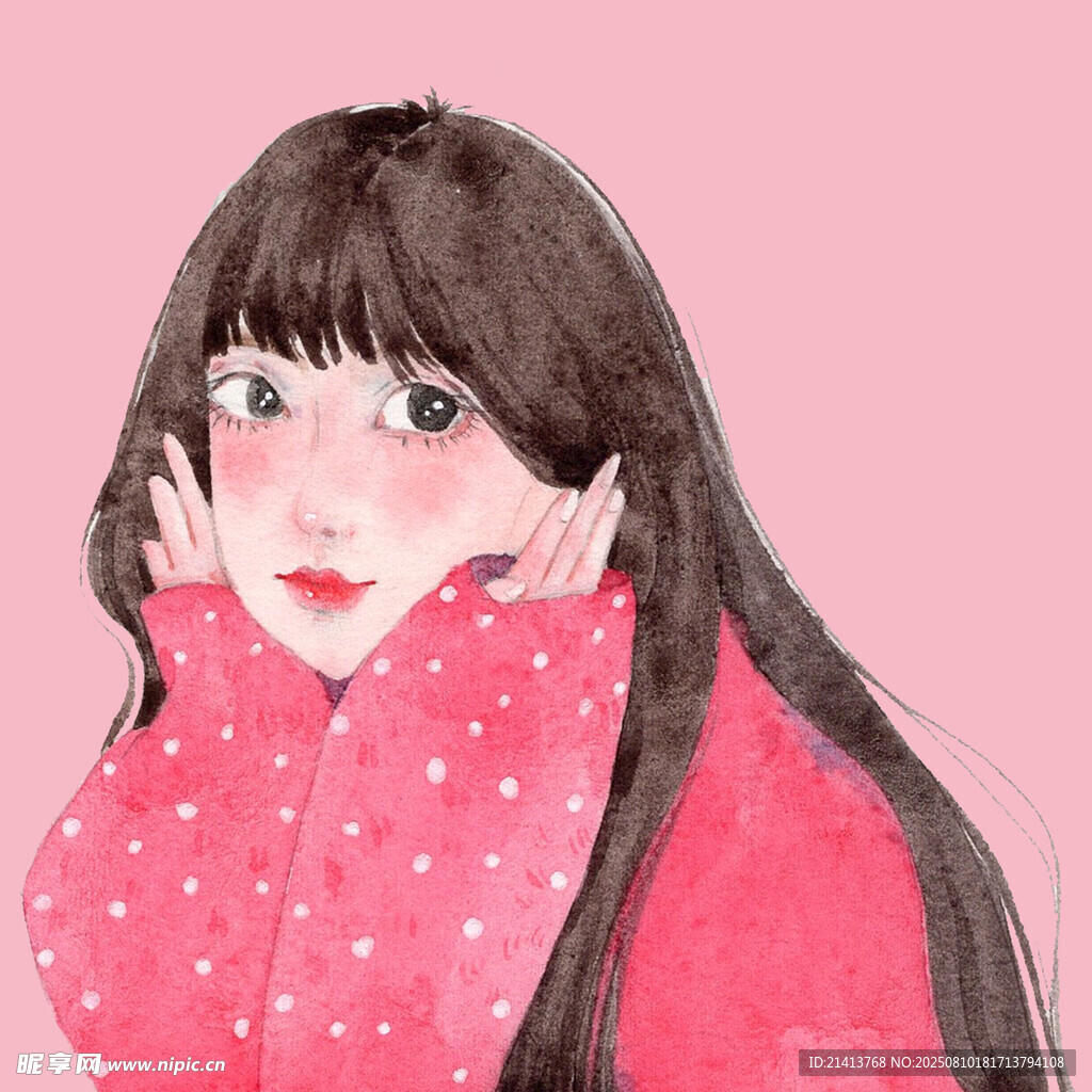 粉色系可爱女孩插画