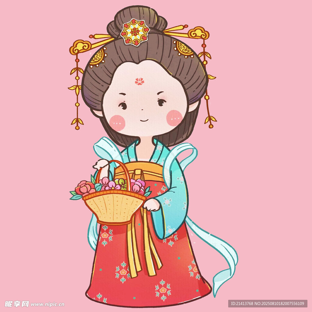 古风唐朝少女捧物图