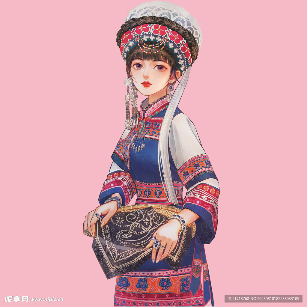少数民族少女持篮形象