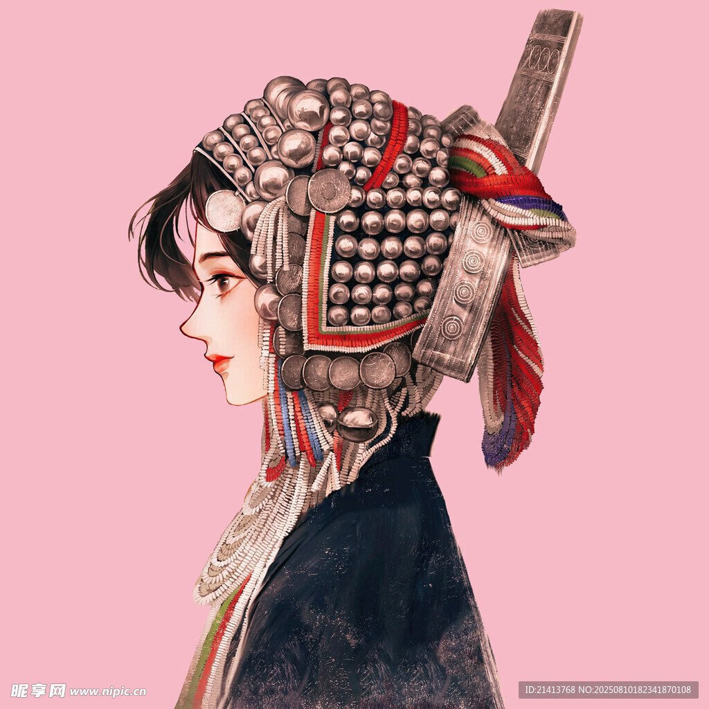古风机械风融合的少女头饰