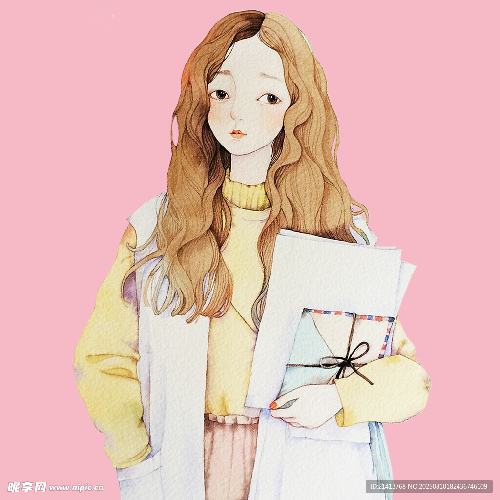 手持画具的文艺长发少女