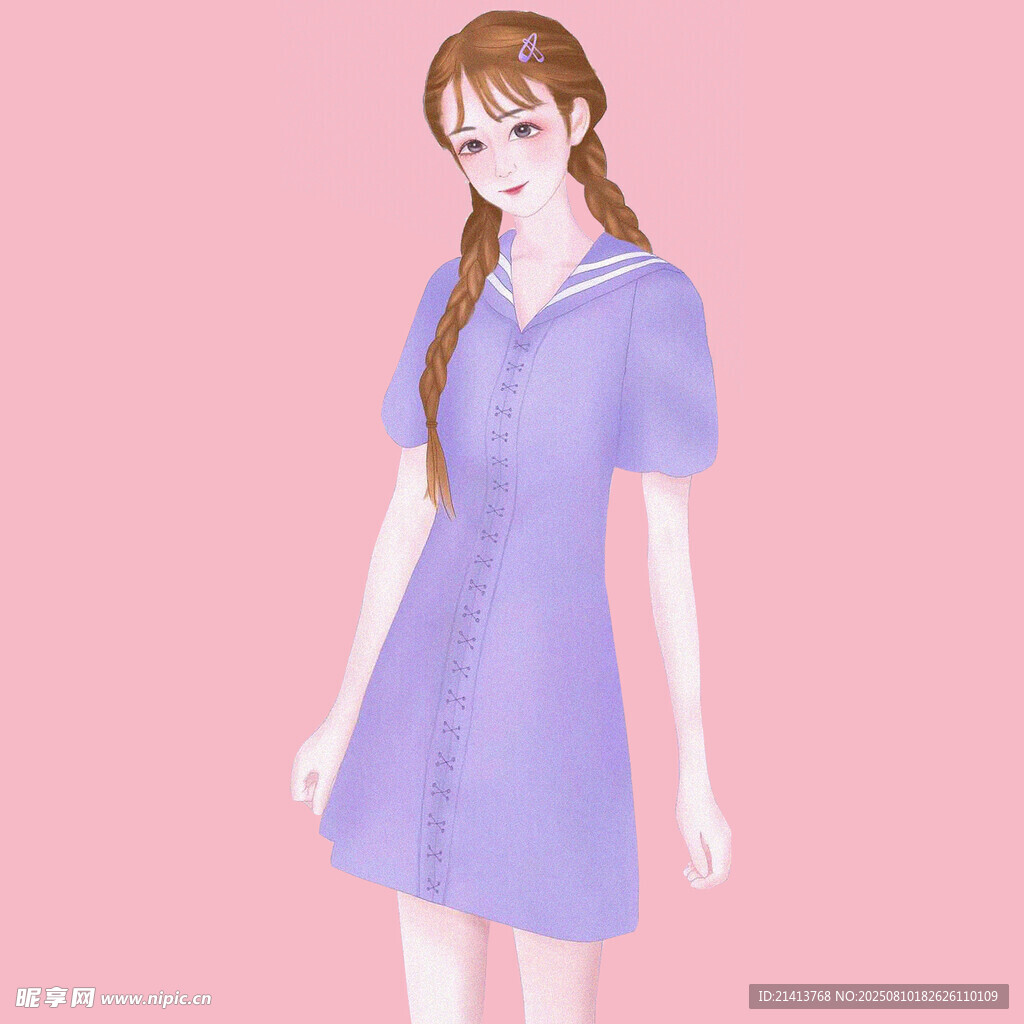 紫色连衣裙少女形象展示