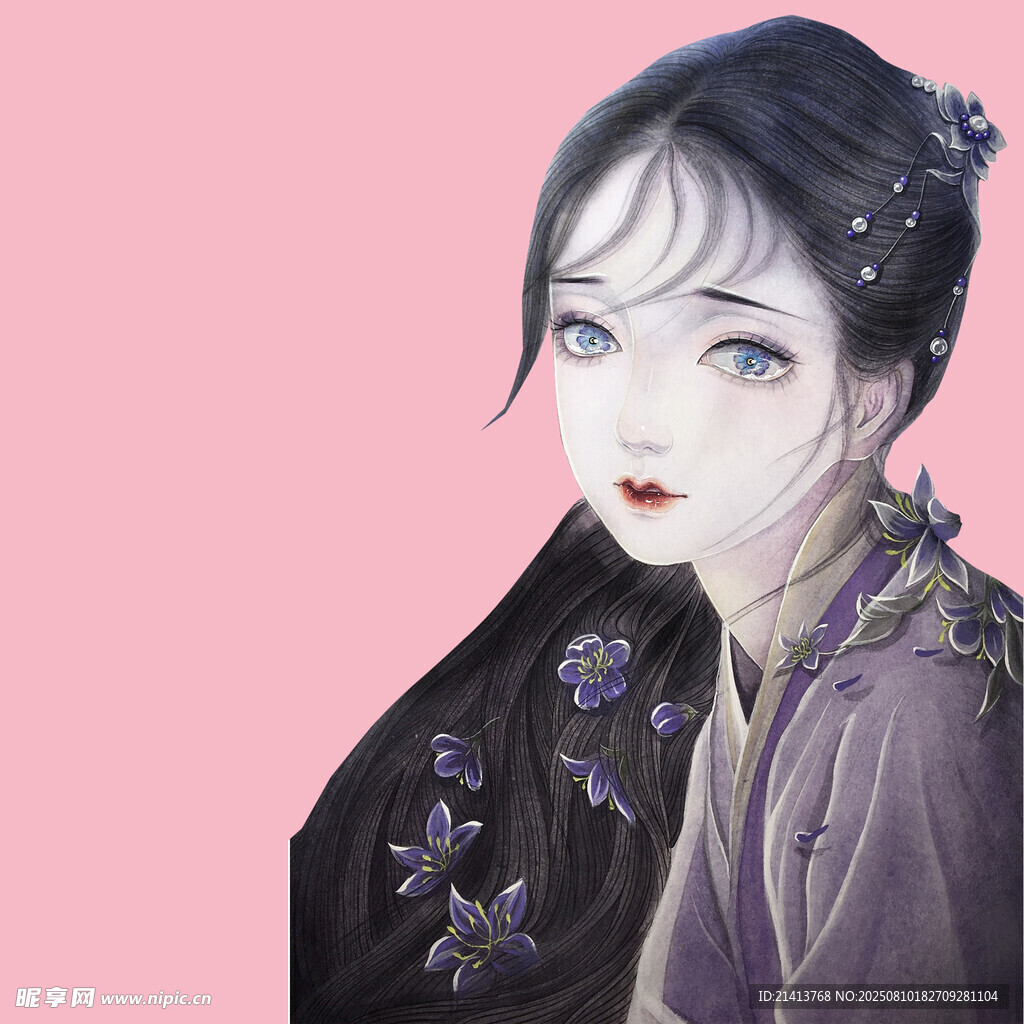 古风少女侧颜插画