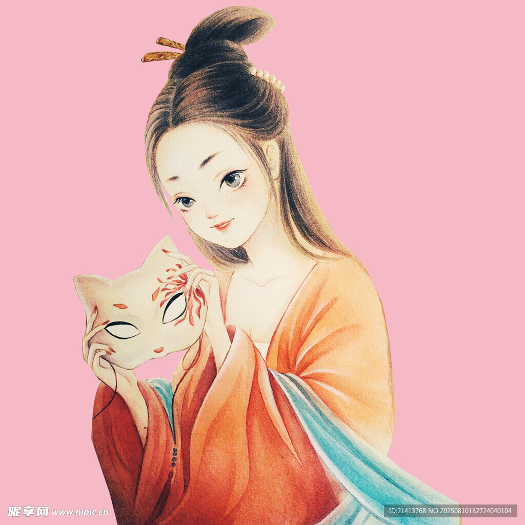 古风女子抱猫图
