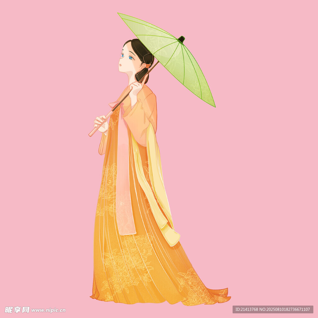 古风女子撑伞优雅漫步
