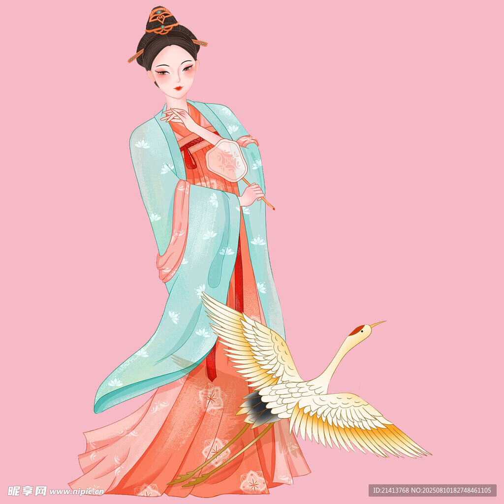 古风女子与仙鹤的优雅画面