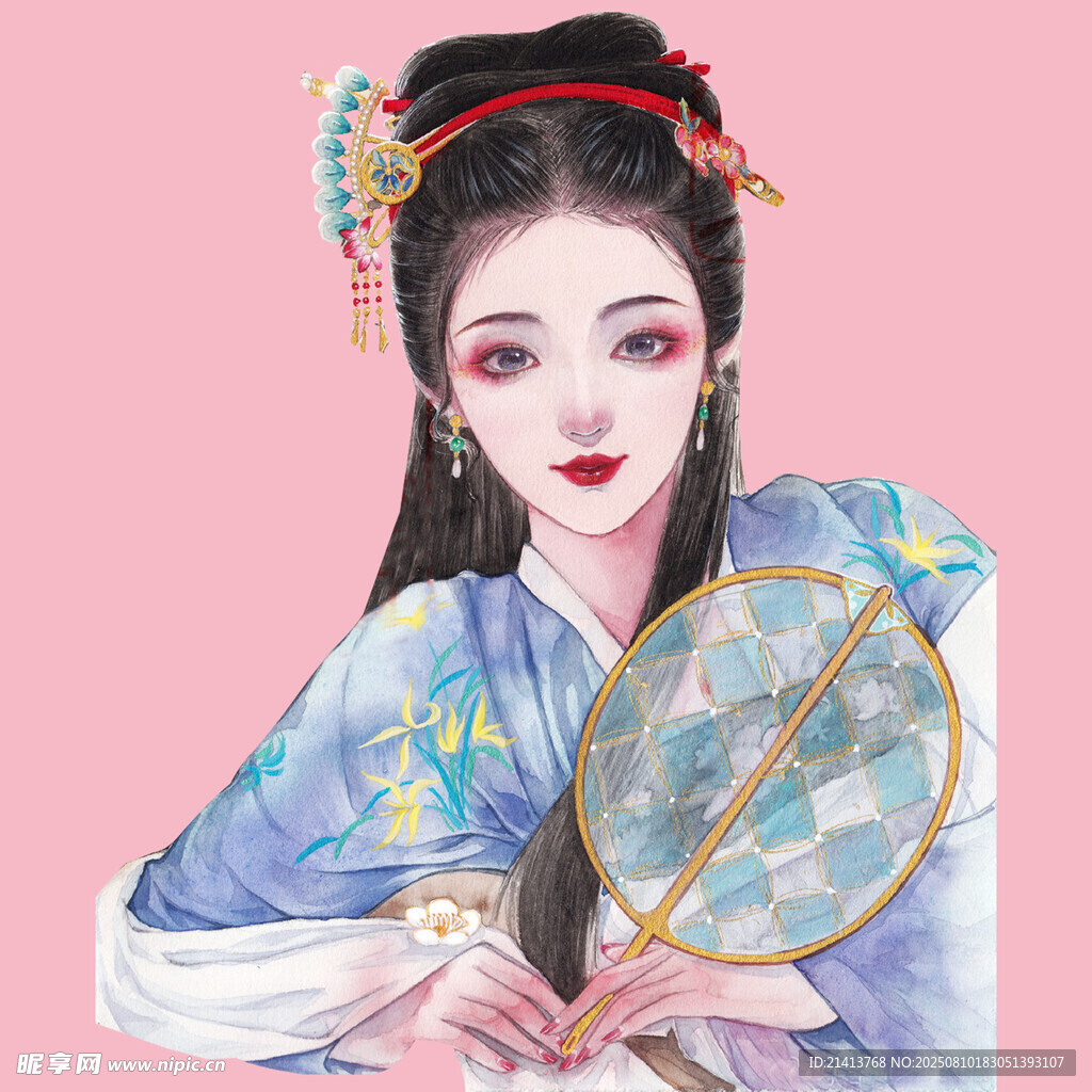 古风佳人持扇优雅美态