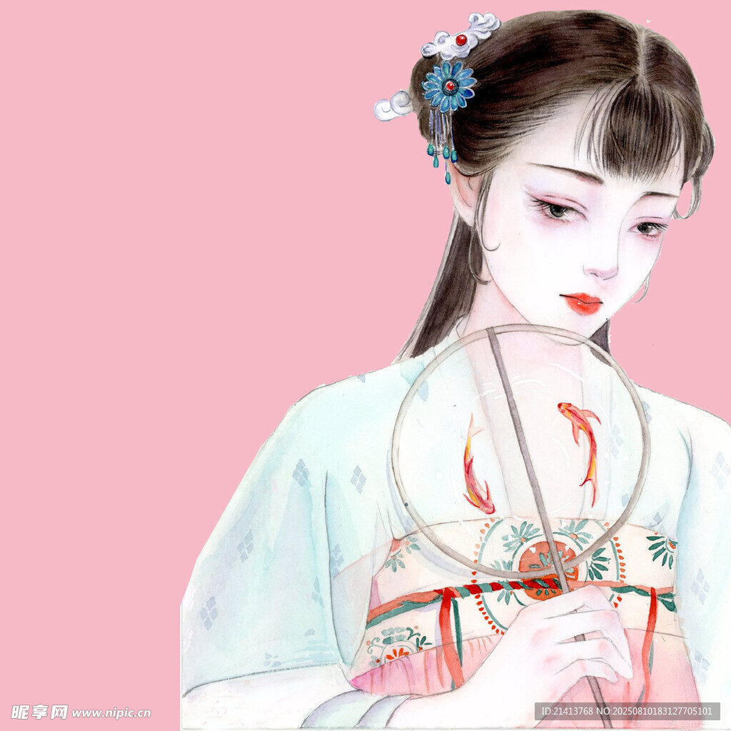 古风少女持扇优雅立