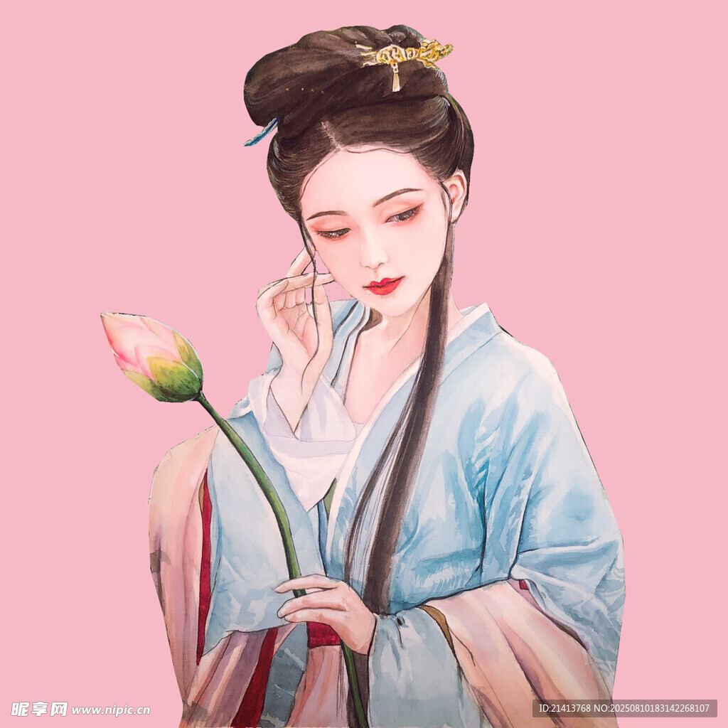 古典美人持荷 温婉动人