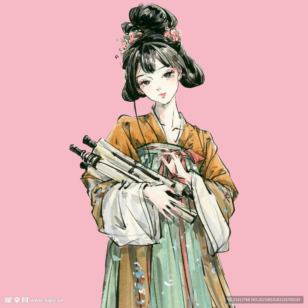 古风持扇仕女图